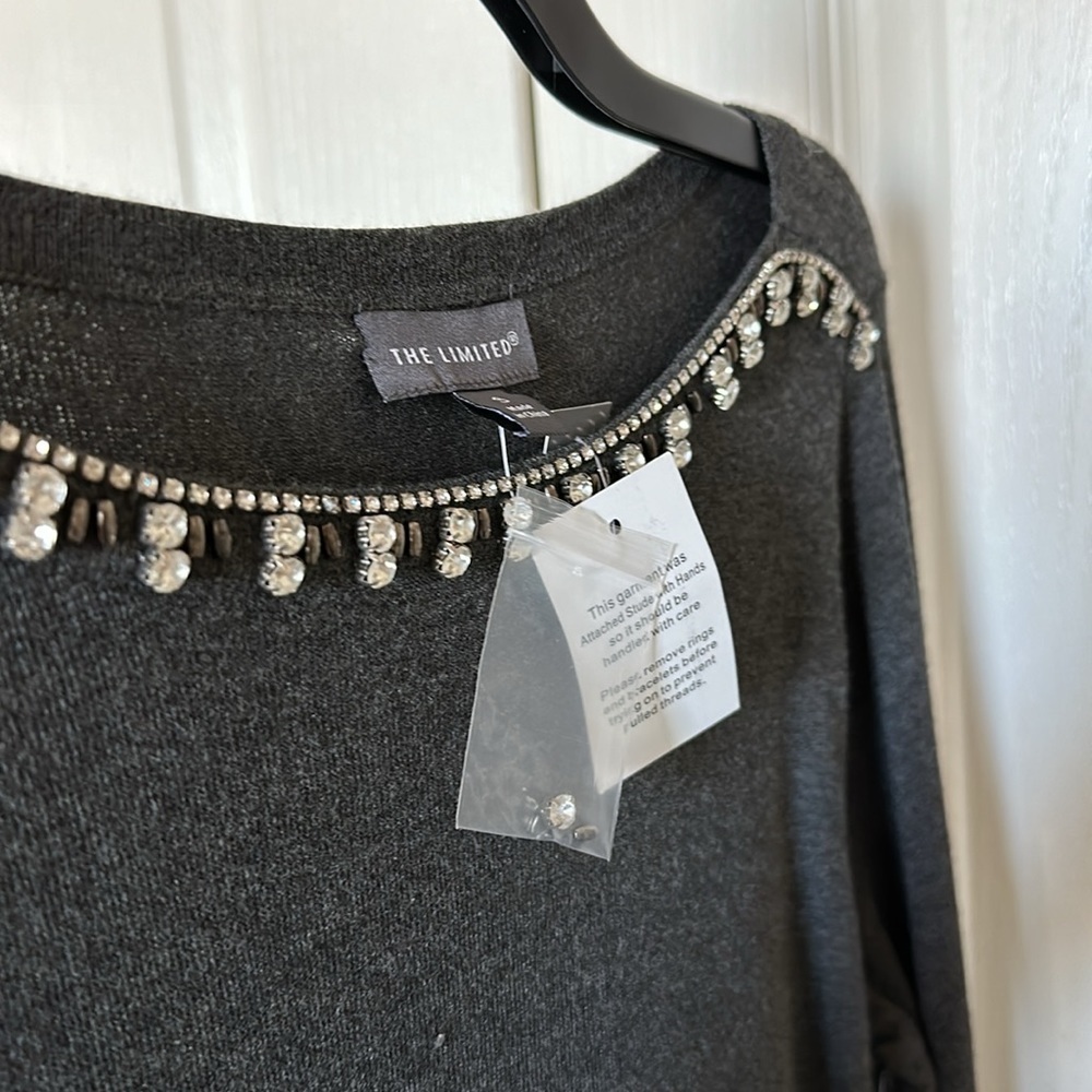 Nwt Boat Neck Knit Top Sweater Crystals Jeweled Baubles Knit Top NEW RET$99 - Picture 10 of 12